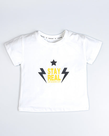 Stay Real T-Shirt With Check Printed Dungaree