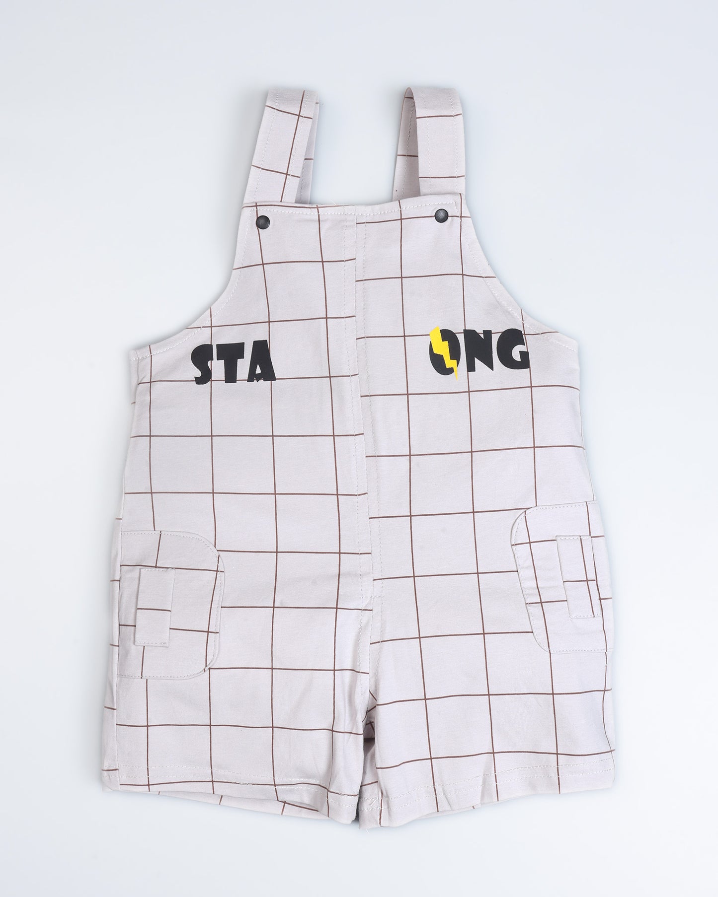 Stay Real T-Shirt With Check Printed Dungaree
