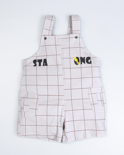 Stay Real T-Shirt With Check Printed Dungaree