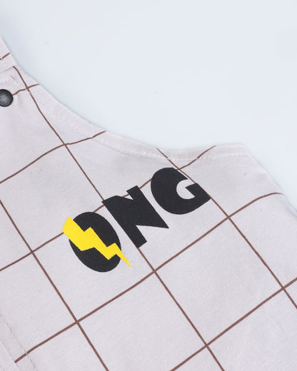 Stay Real T-Shirt With Check Printed Dungaree