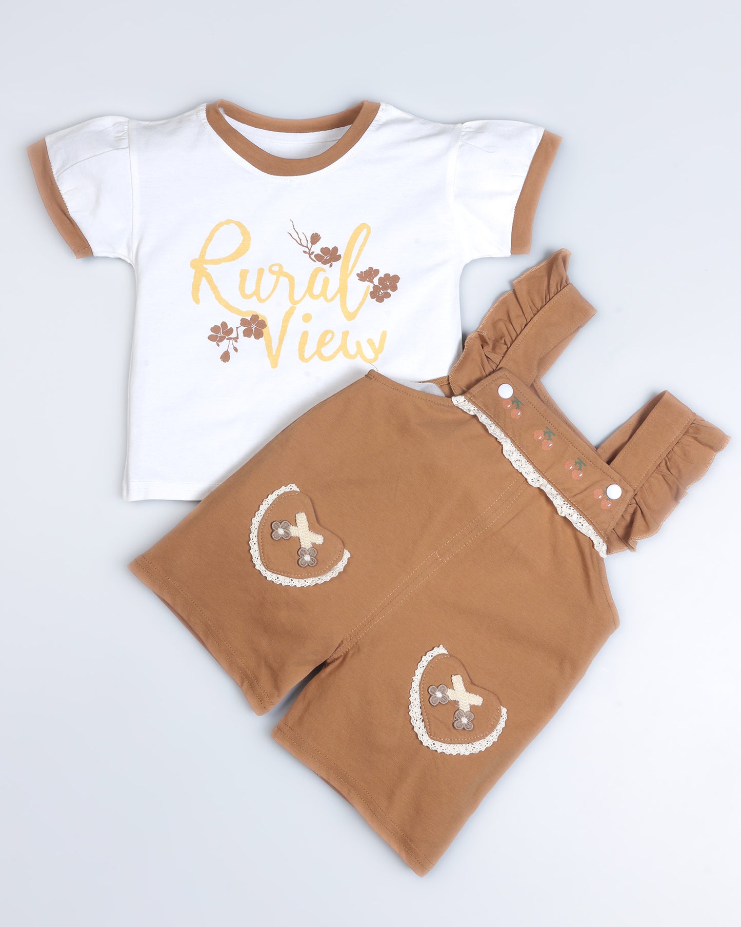 Rural View Printed T-Shirt / Dungaree Set