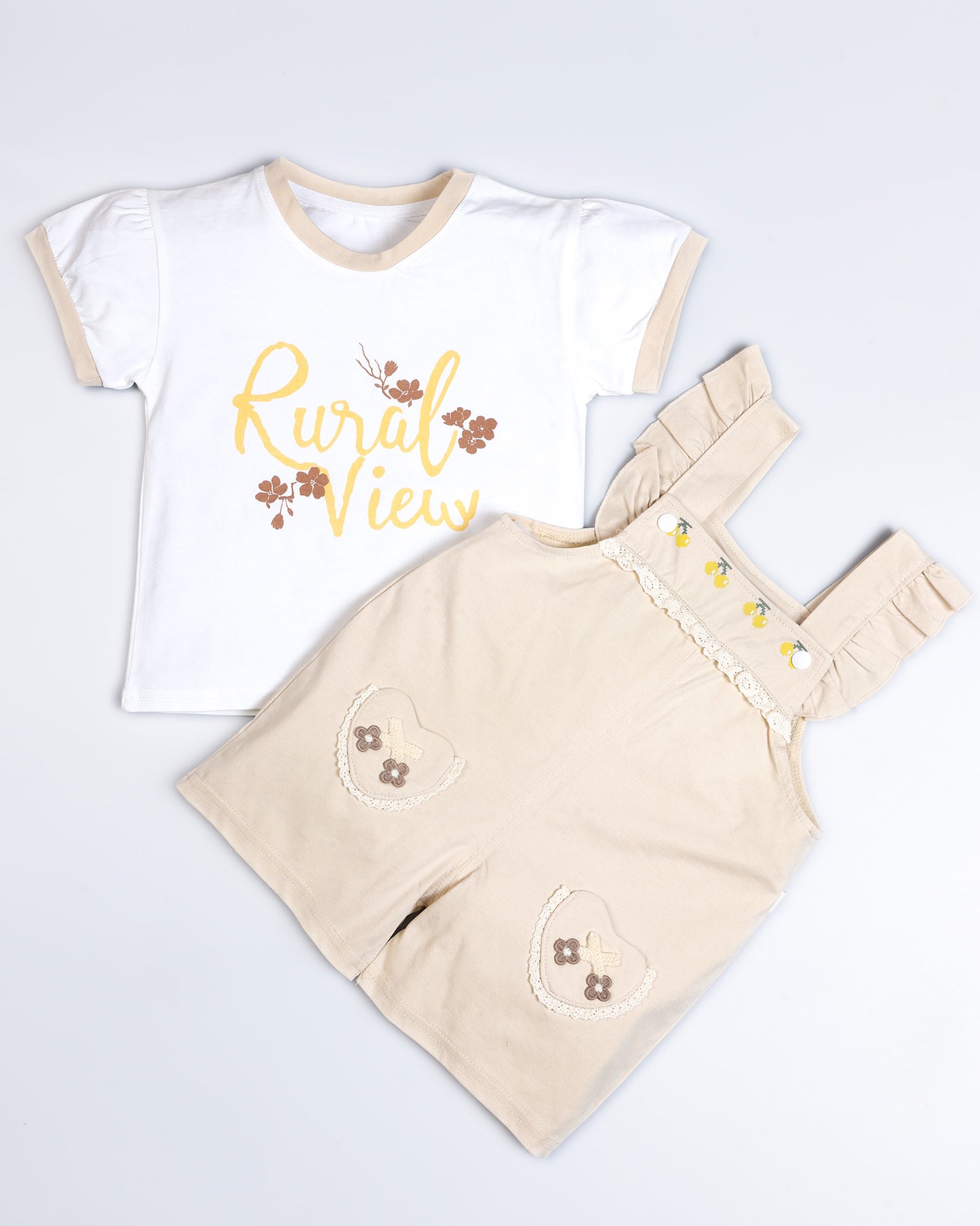 Rural View Printed T-Shirt / Dungaree Set