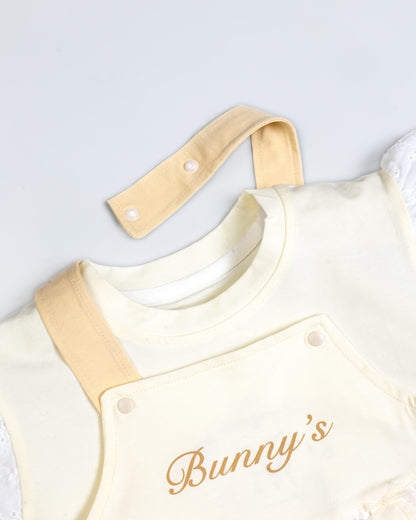 Bunny Printed T-Shirt / Dungaree Set - Lemon / Mango