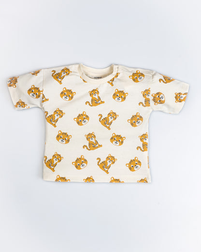 Lion Printed Half Sleeve Dungaree Romper