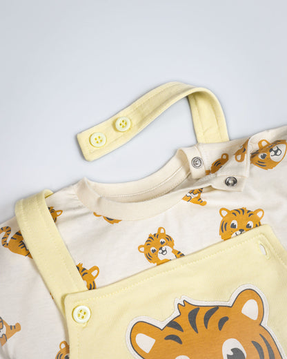 Lion Printed Half Sleeve Dungaree Romper