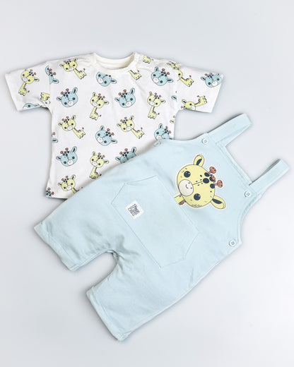 Baby Giraffe Printed Half Sleeve Dungaree Romper