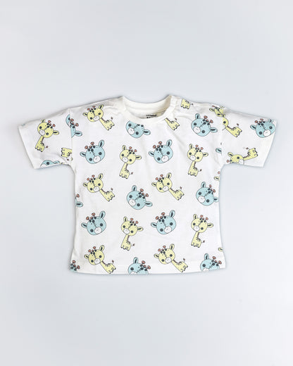 Baby Giraffe Printed Half Sleeve Dungaree Romper