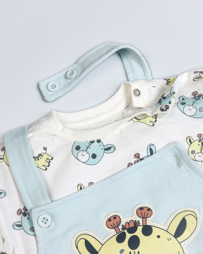 Baby Giraffe Printed Half Sleeve Dungaree Romper