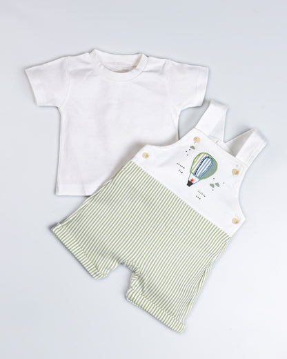 Air Balloon Embroidered Stripe Design Dungaree