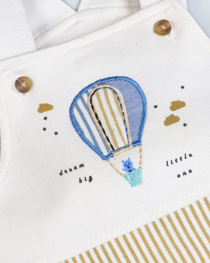 Air Balloon Embroidered Stripe Design Dungaree