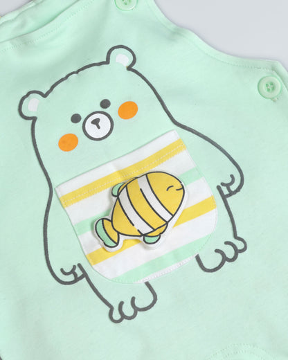 Bear Fish Appliqued Dungaree Romper