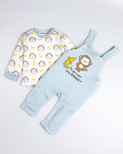 Monkey Banana Appliqued Dungaree Romper