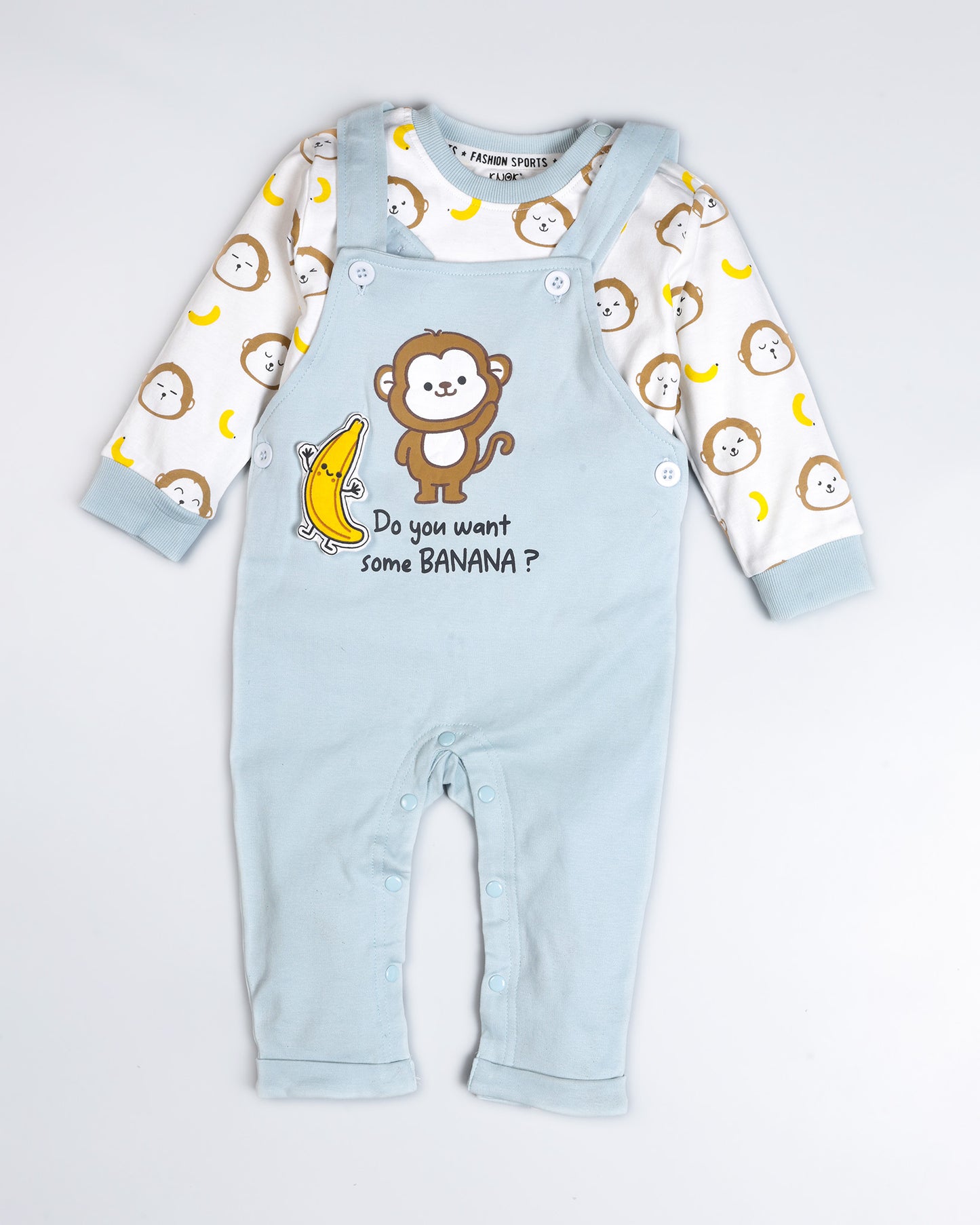 Monkey Banana Appliqued Dungaree Romper