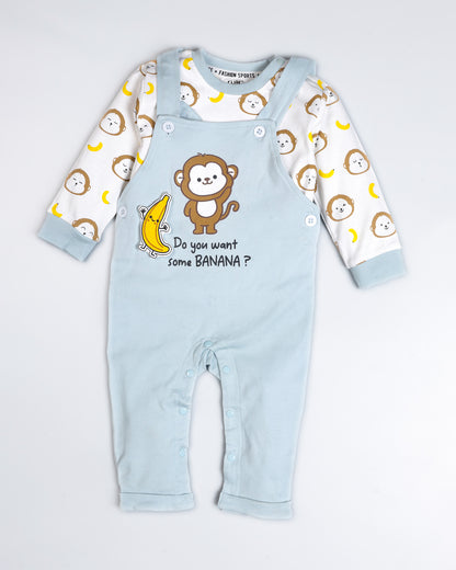 Monkey Banana Appliqued Dungaree Romper