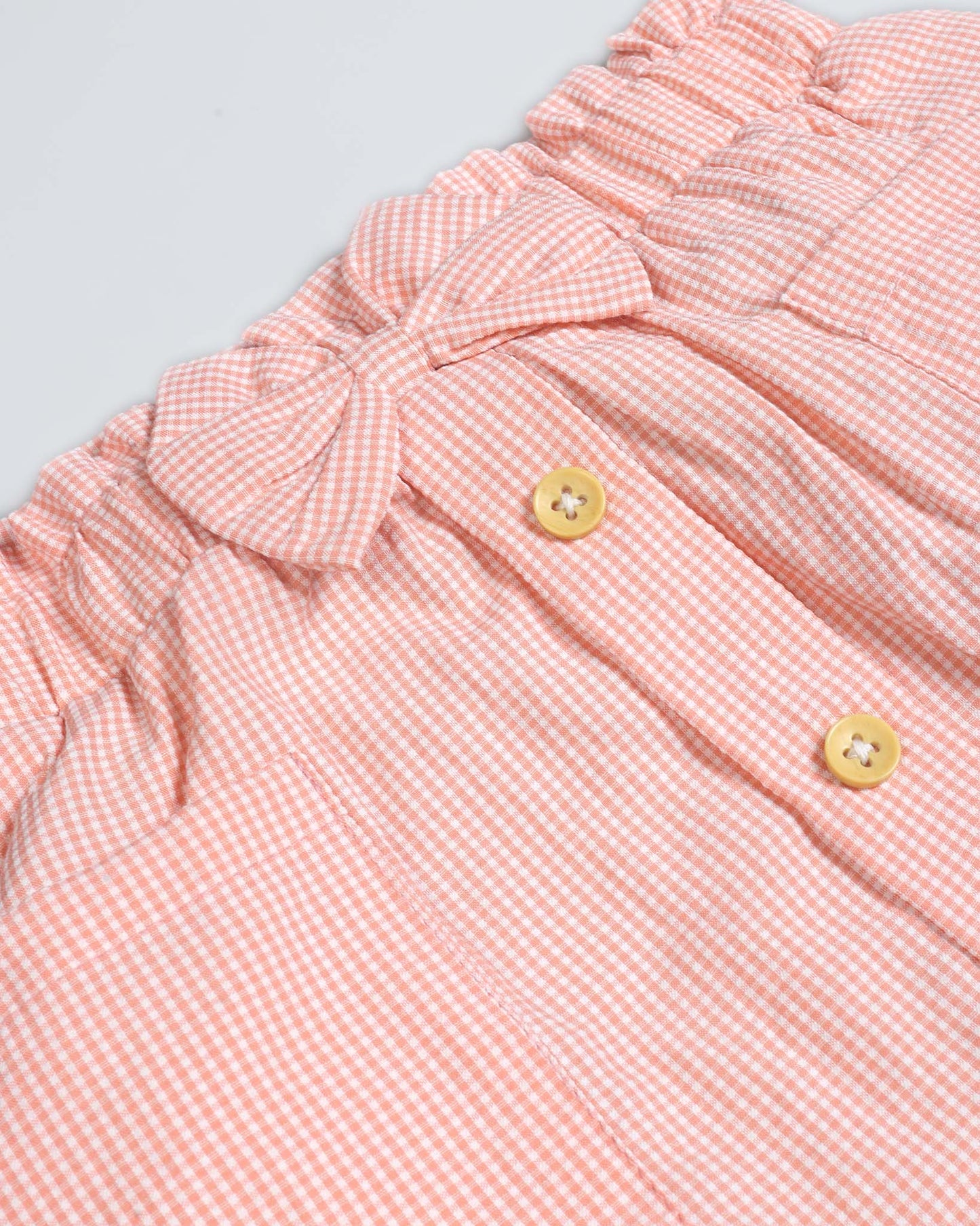 Drop Shoulder Check Textured Blouse & Skirt With Bow Detail