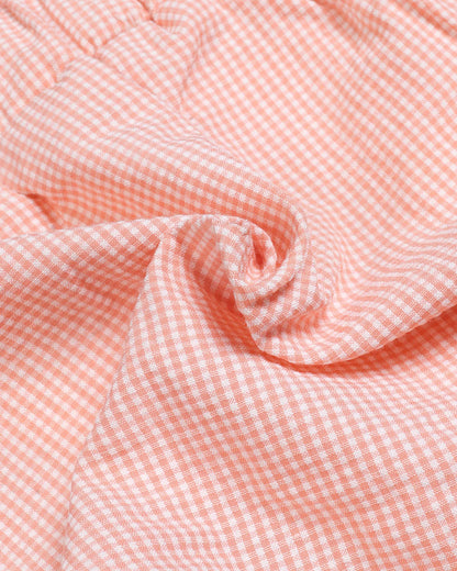 Drop Shoulder Check Textured Blouse & Skirt With Bow Detail