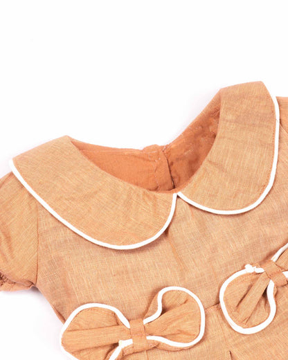 Peter Pan Collar Casual Linen Dress with Bow Detail