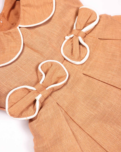 Peter Pan Collar Casual Linen Dress with Bow Detail