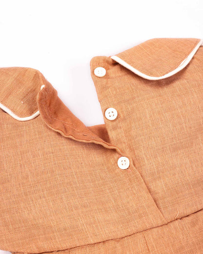 Peter Pan Collar Casual Linen Dress with Bow Detail