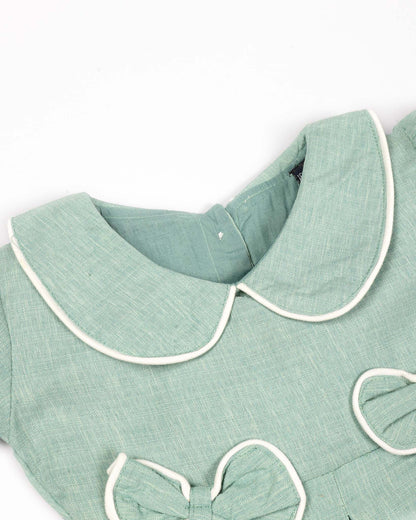 Peter Pan Collar Casual Linen Dress with Bow Detail
