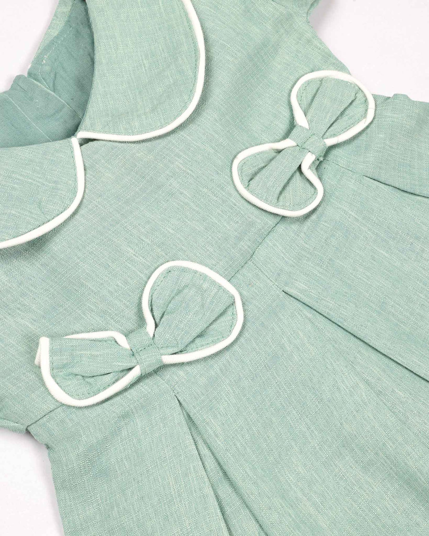 Peter Pan Collar Casual Linen Dress with Bow Detail
