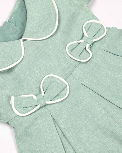 Peter Pan Collar Casual Linen Dress with Bow Detail