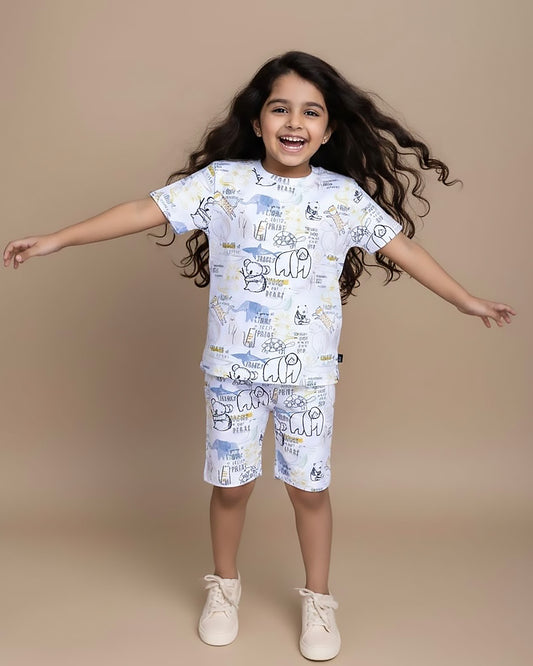 Animal Printed T-Shirt & Shorts Co-Ord Set