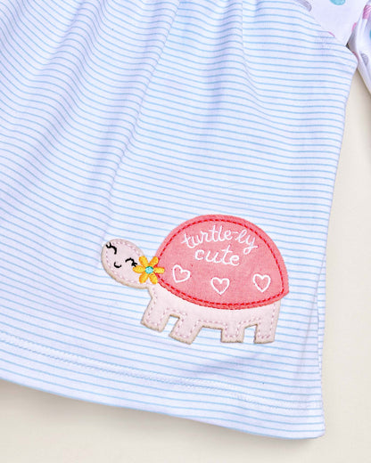 Knitted Frock with Applique Embroidery & Small Polka Dot Print