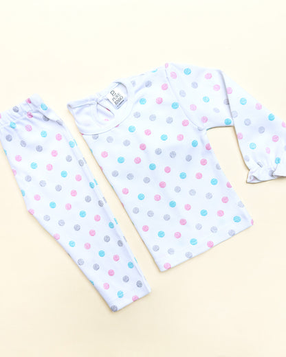 Knitted Frock with Applique Embroidery & Small Polka Dot Print