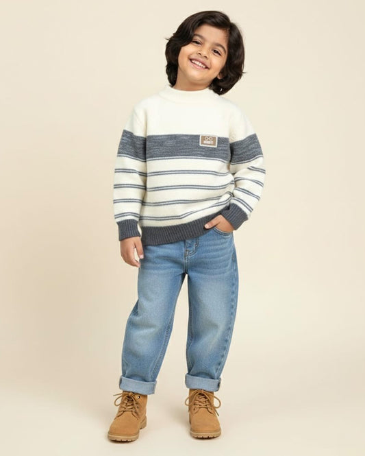 Mickye Tag Appliqued Stripe Sweater