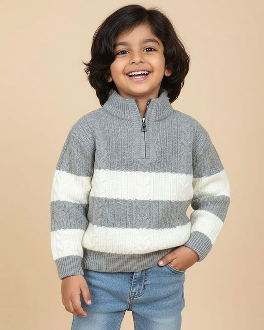 High Neck Zipper Handmade Gargal Weave Sweater