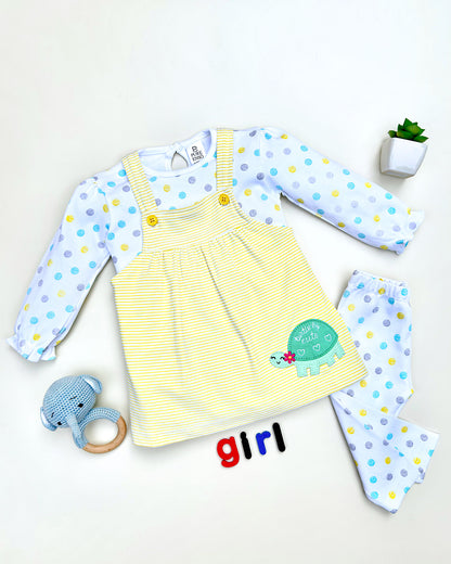 Knitted Frock with Applique Embroidery & Small Polka Dot Print
