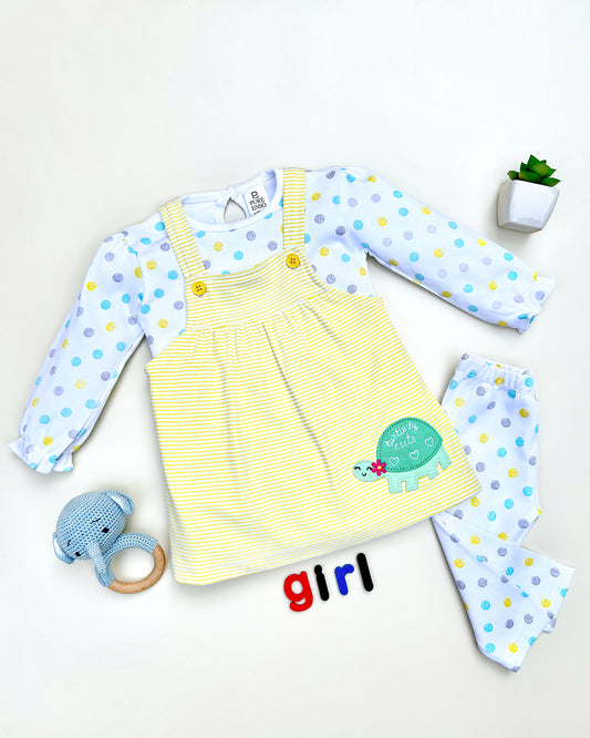 Knitted Frock with Applique Embroidery & Small Polka Dot Print