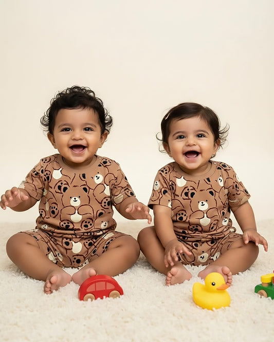 Bear Graffiti Print T-Shirt & Shorts Co-ord Set