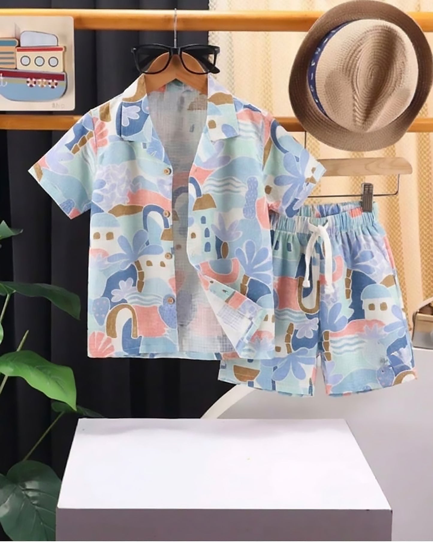 Beach Abstract Printed Shirt & Shorts Co-ord Set