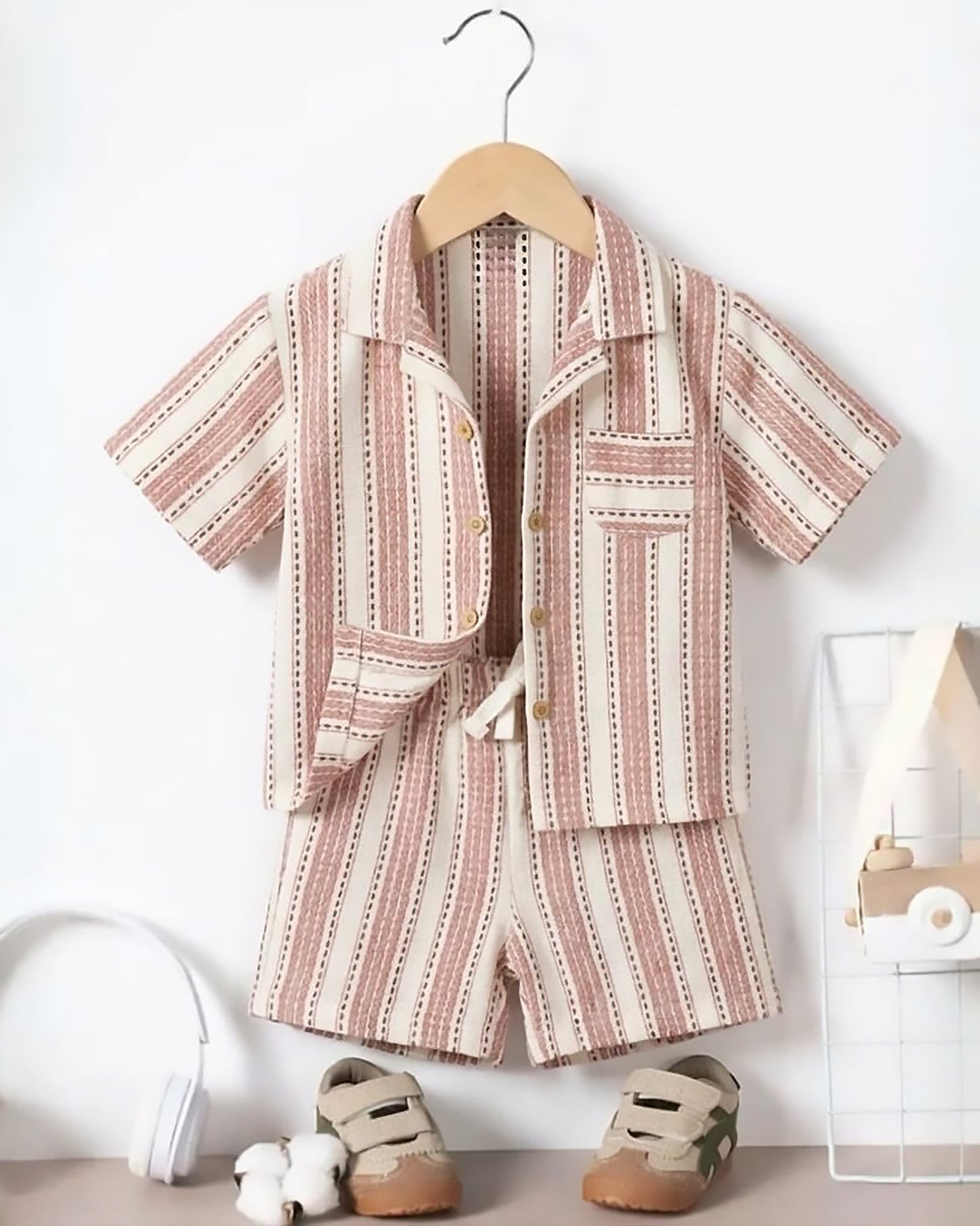 Vertical Stitched Textured Shirt & Shorts Co-ord Set