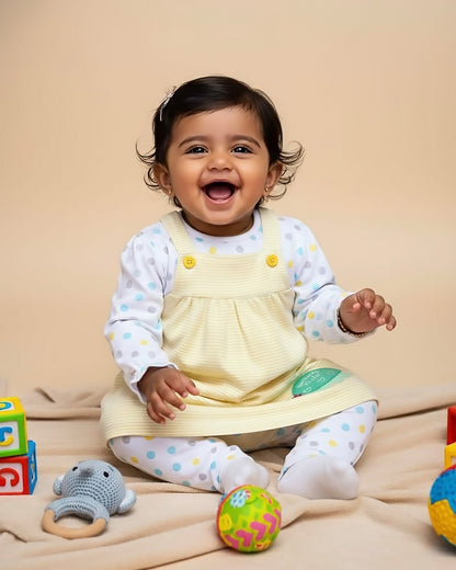 Knitted Frock with Applique Embroidery & Small Polka Dot Print