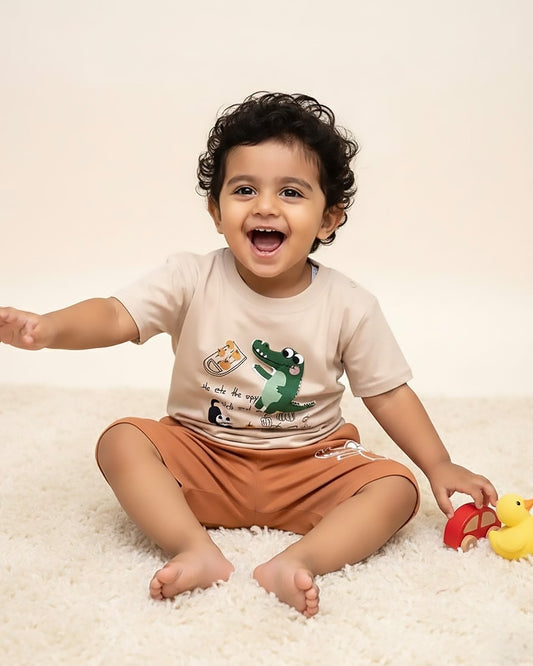 Croco Applique T-Shirt & Shorts Co-Ord Set