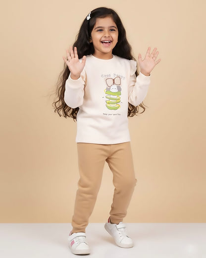 Bow Appliqued Printed Fleeced Co-Ord Set