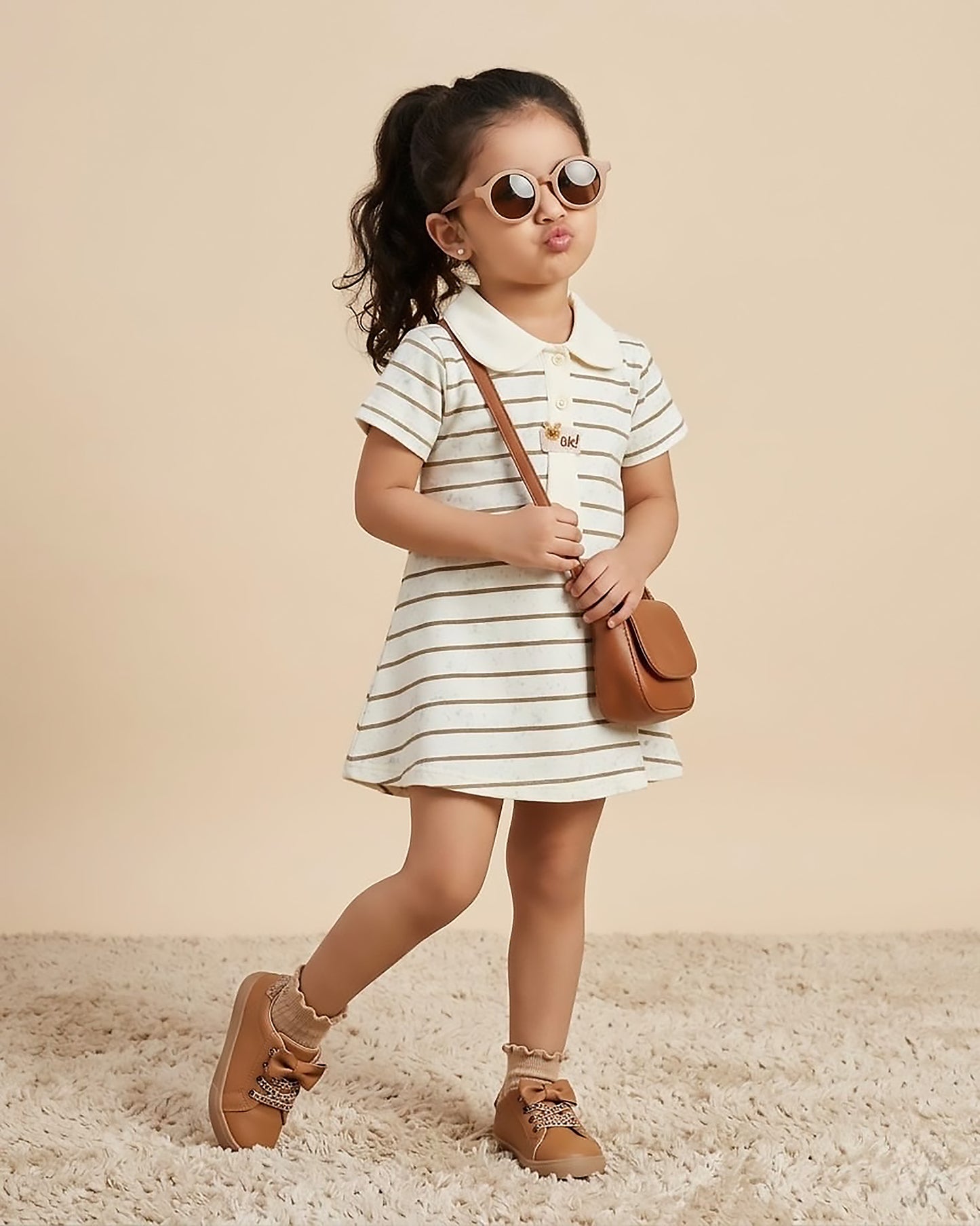 Stripe Printed Tennis Dress with Peter Pan Collar
