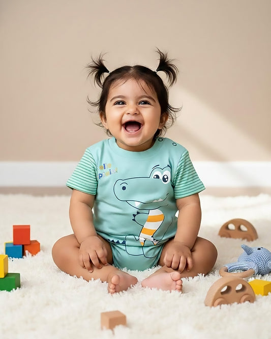 Half Sleeves Baby Croco Printed Romper