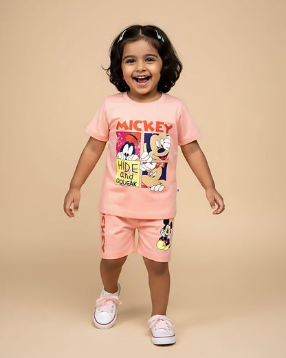 Micky Mouse Printed Shorts T-Shirt Co-Ord Set
