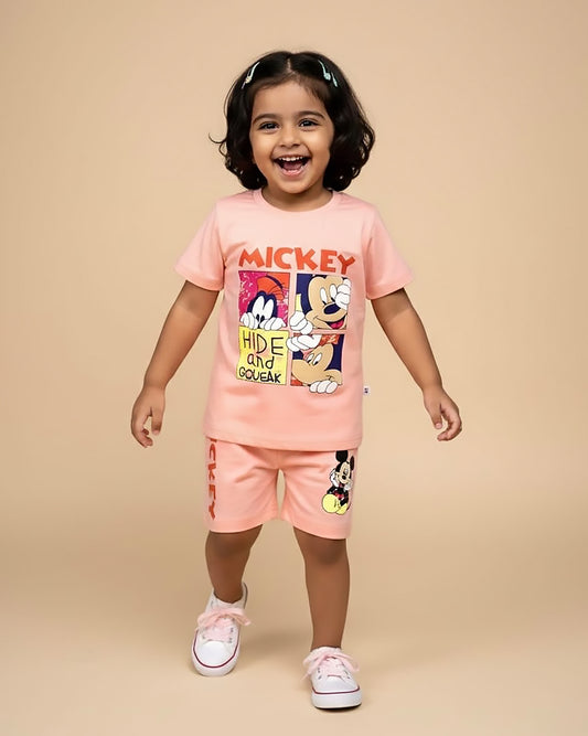 Micky Mouse Printed Shorts T-Shirt Co-Ord Set
