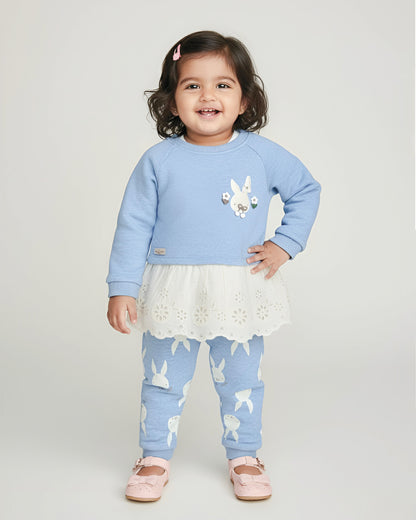 Bunny Printed Fleeced Casual Dress With Joggers