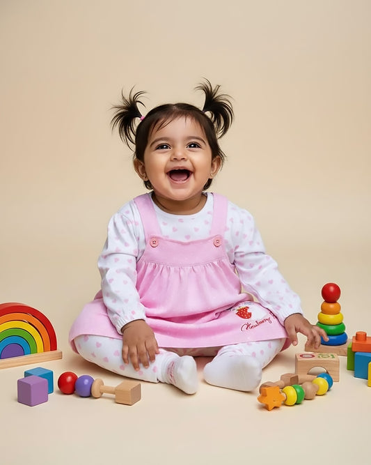 Knitted Frock with Appliqué Embroidery & Heart Print