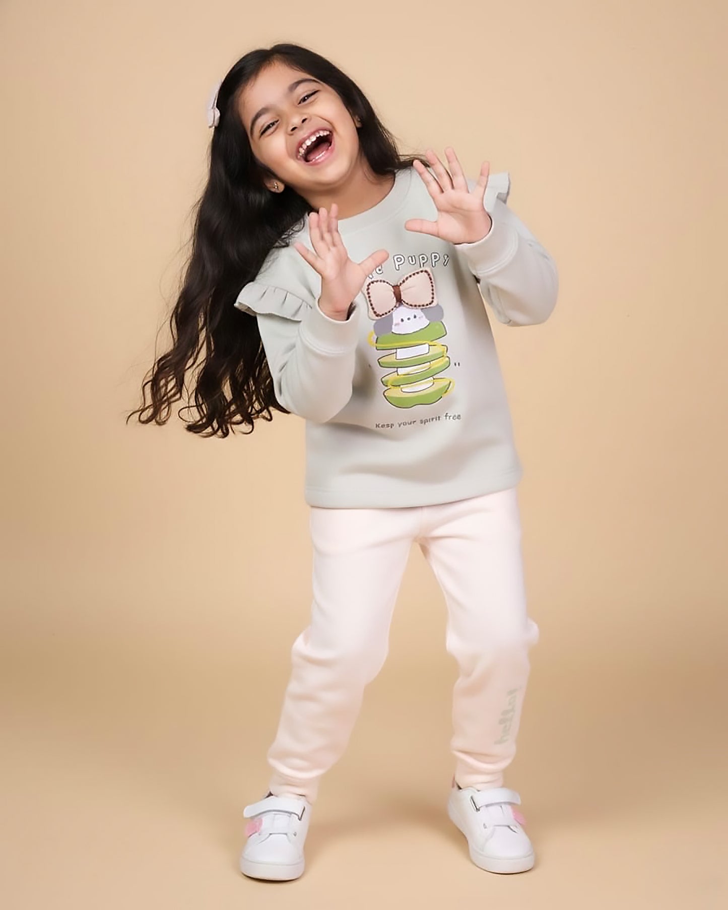 Bow Appliqued Printed Fleeced Co-Ord Set