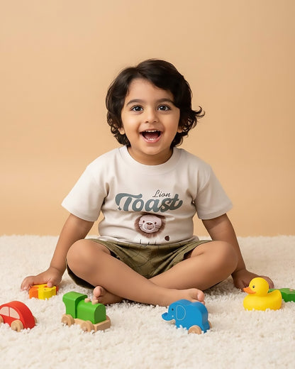 Lion Toy Applique T-Shirt & Check Shorts Co-Ord Set