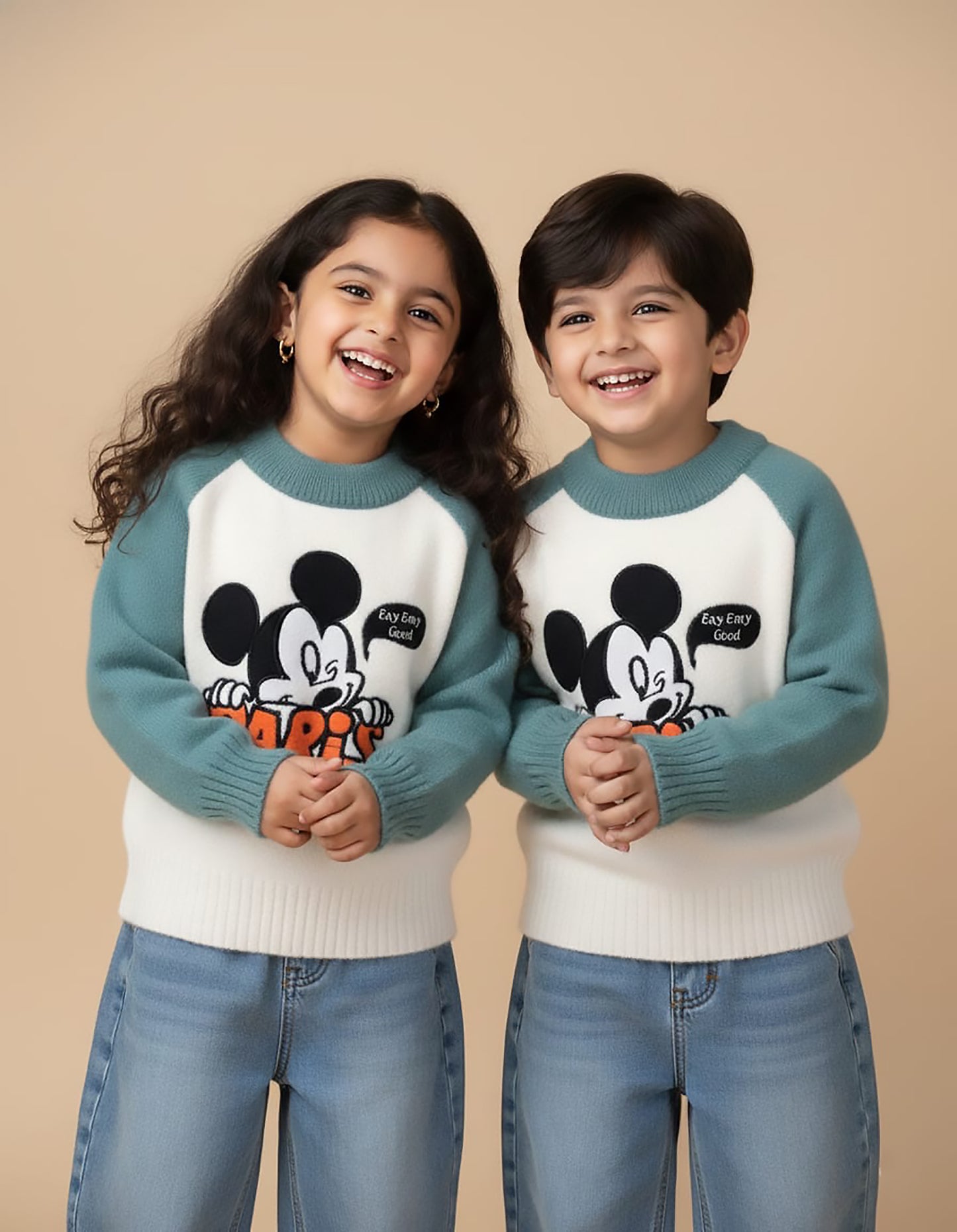 Mickey Embroidered Dual Tone Sweater