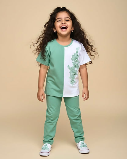 Dual Colour Appliqué Embroidered Co-ord Set