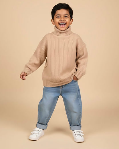 Turtle-Neck Fleeced Textured Sweater